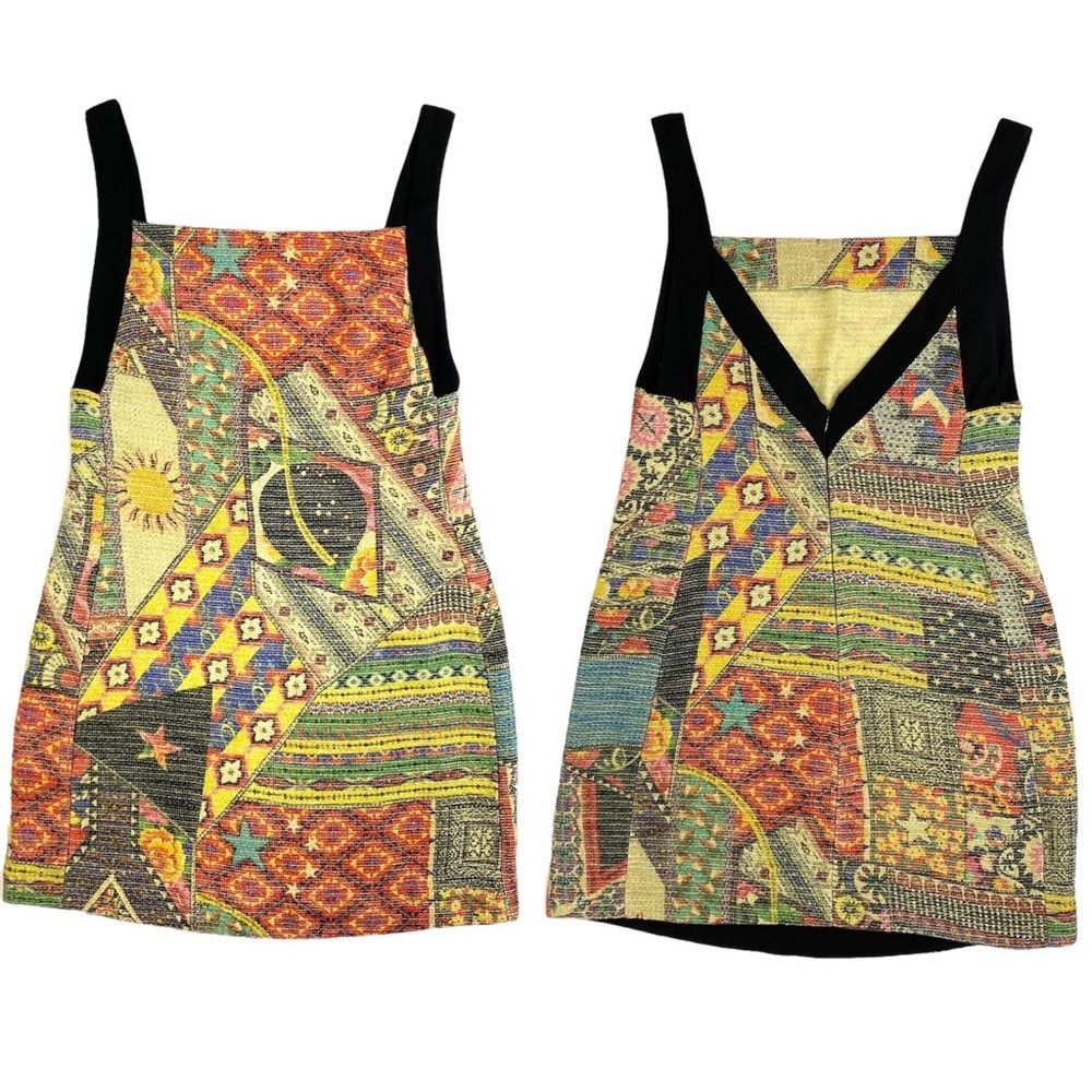 Rare FARM Rio Low V Back Cotton Linen Blend Print Dress, Size M